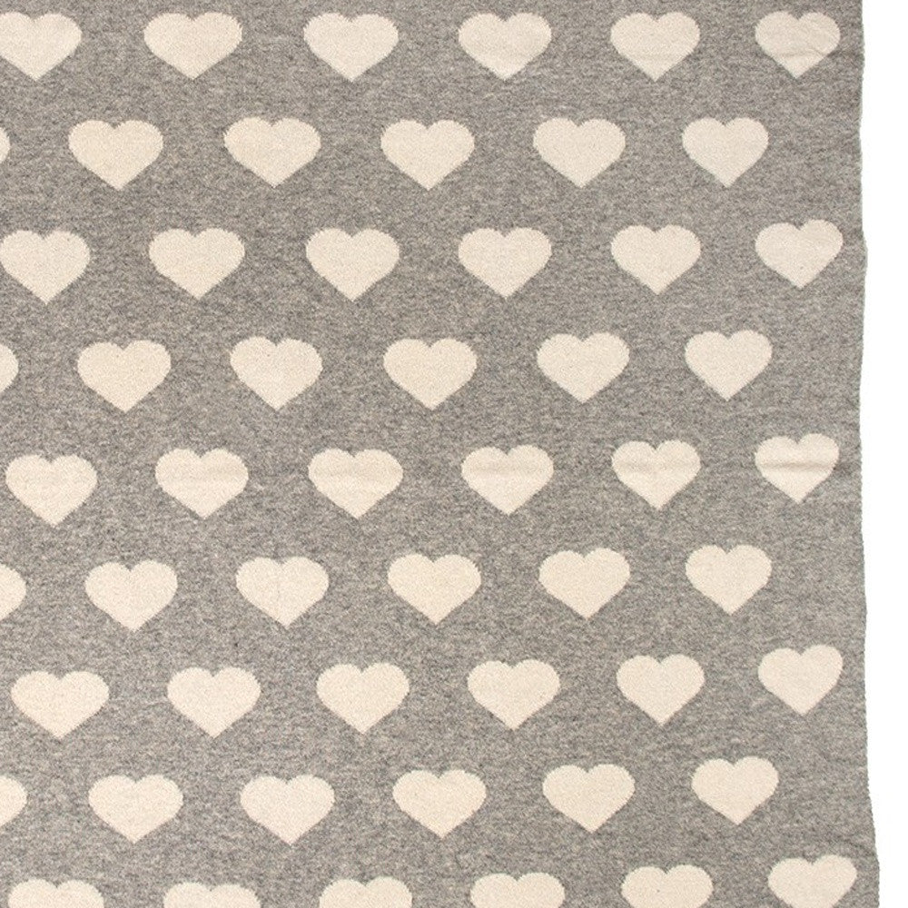 Grey And Ivory Hearts Knitted Baby Blanket