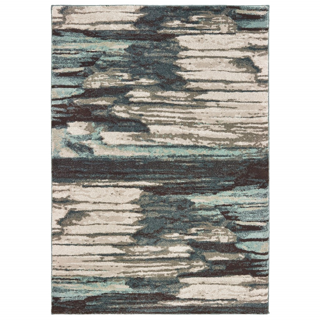 7' X 10' Ivory Blue Gray Abstract Layers Indoor Area Rug