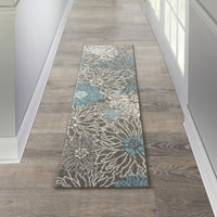 2' X 3' Blue And Gray Floral Power Loom Area Rug