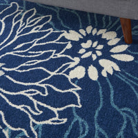 4' Blue And Ivory Round Floral Dhurrie Area Rug