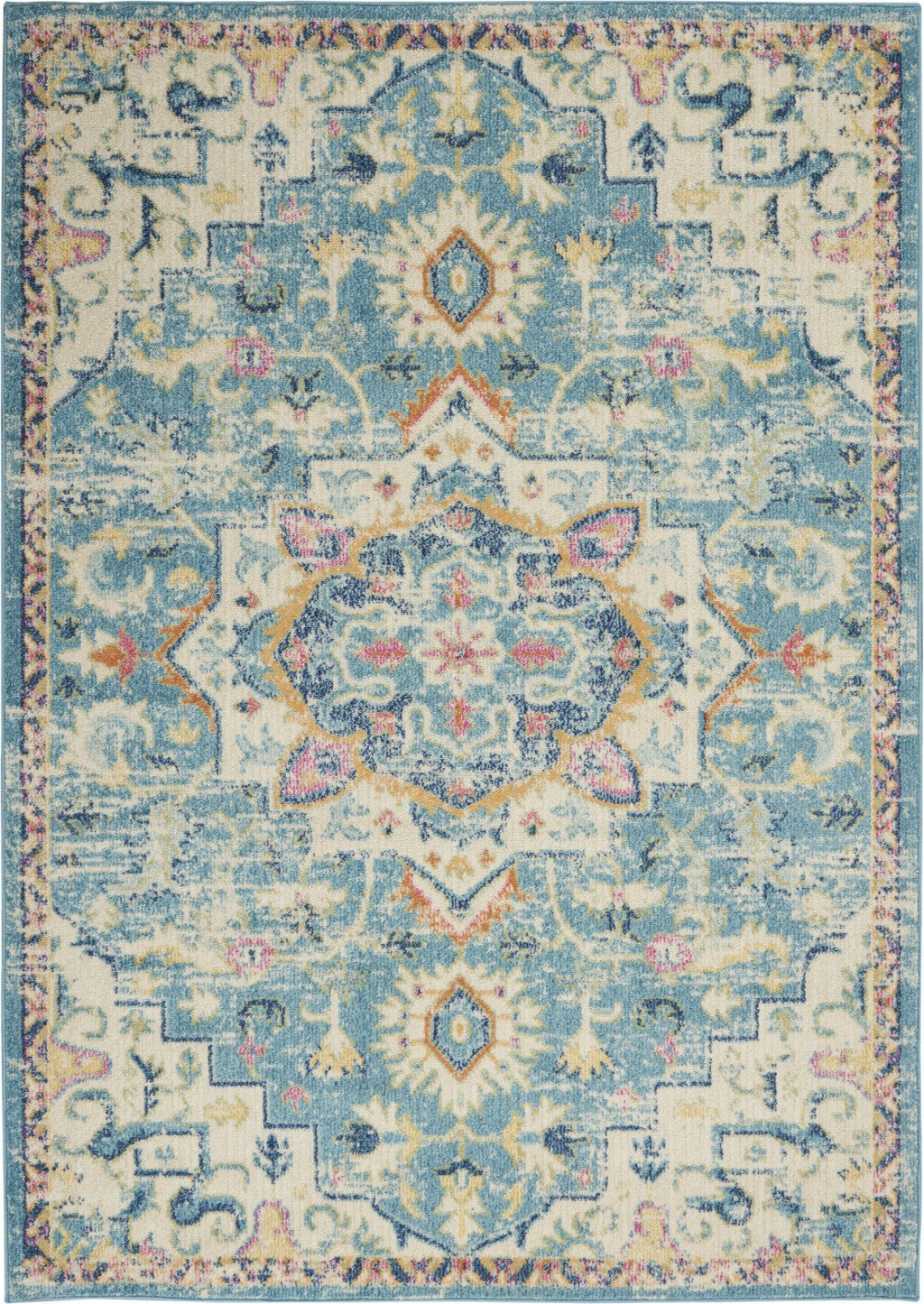 4' X 6' Blue And Ivory Dhurrie Area Rug