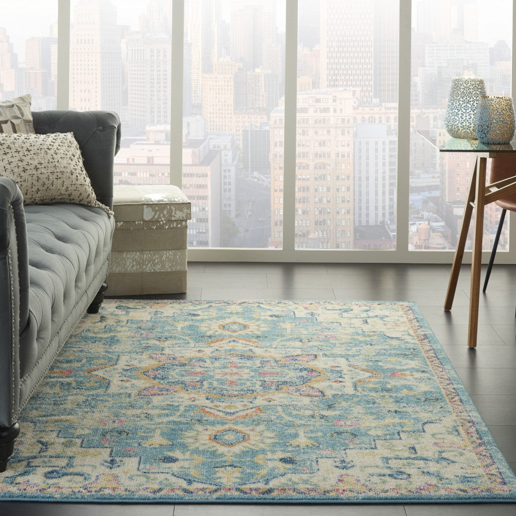 4' X 6' Blue And Ivory Dhurrie Area Rug