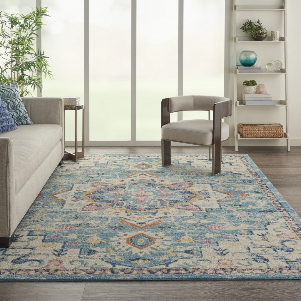 4' X 6' Blue And Ivory Dhurrie Area Rug