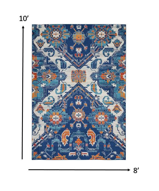 4' X 6' Blue And Ivory Floral Power Loom Area Rug