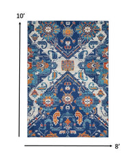 4' X 6' Blue And Ivory Floral Power Loom Area Rug