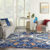 4' X 6' Blue And Ivory Floral Power Loom Area Rug