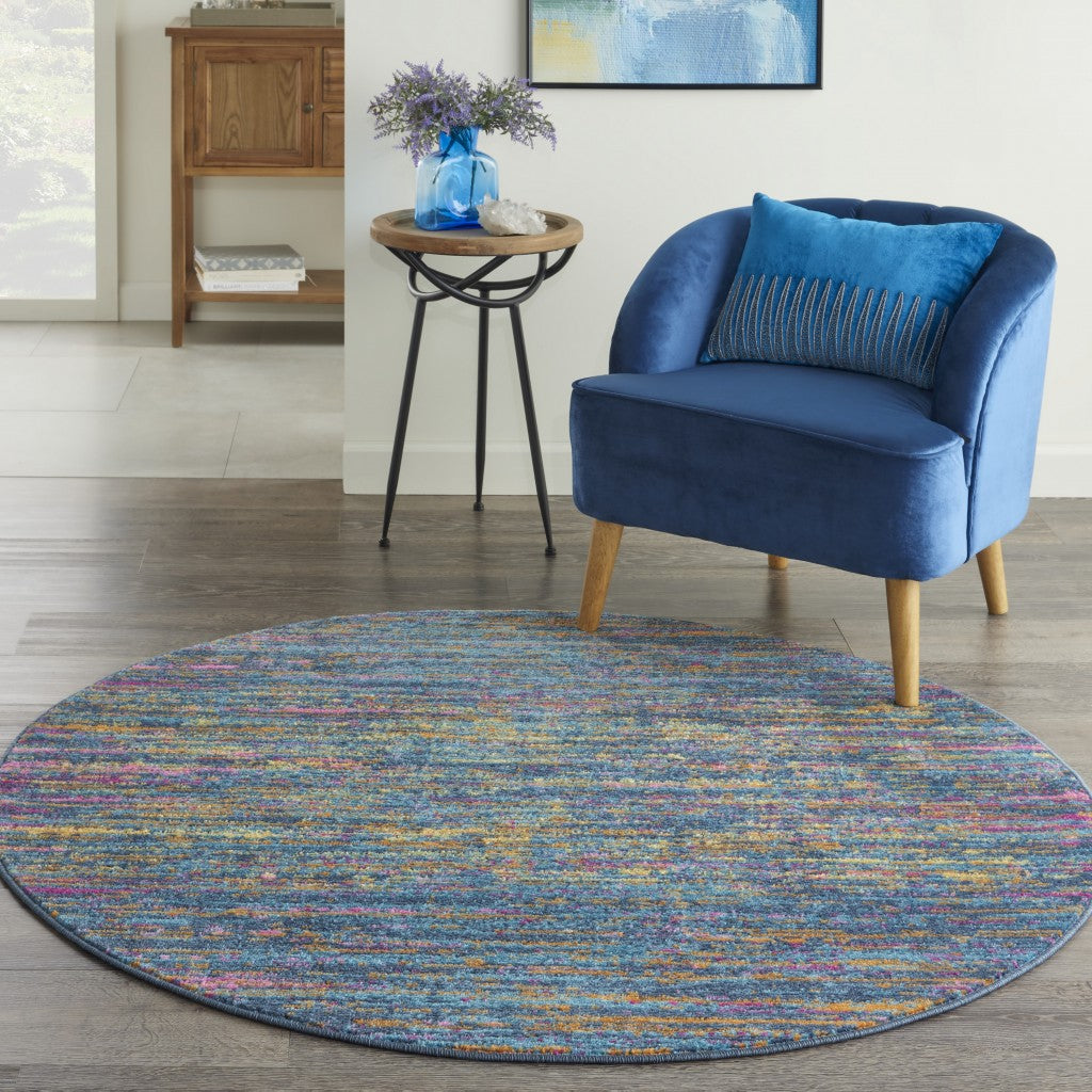 6' Blue And Orange Abstract Power Loom Runner Rug