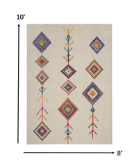 8' Ivory Geometric Berber Runner Rug