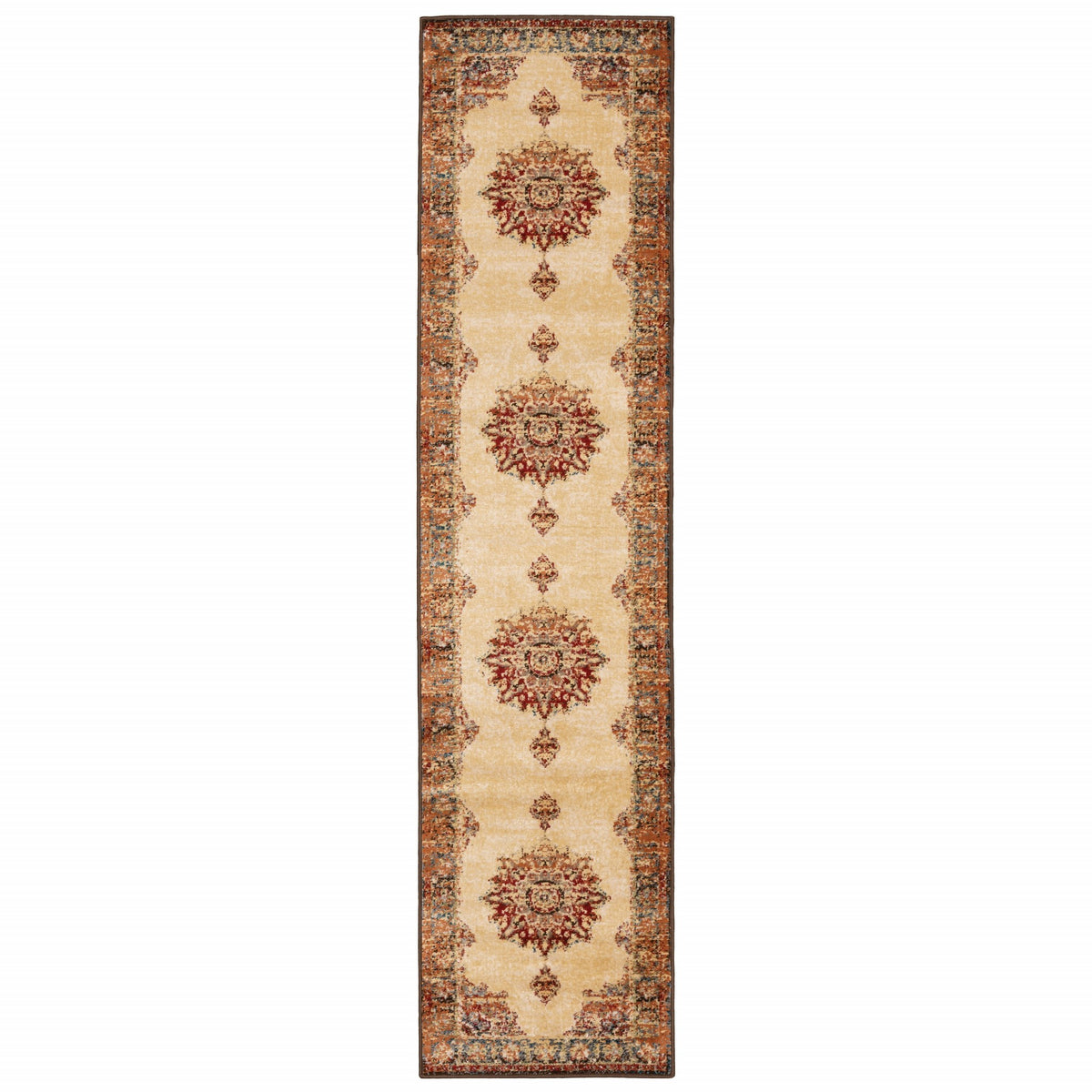 5’ X 7’ Gold And Orage Floral Medallionarea Rug