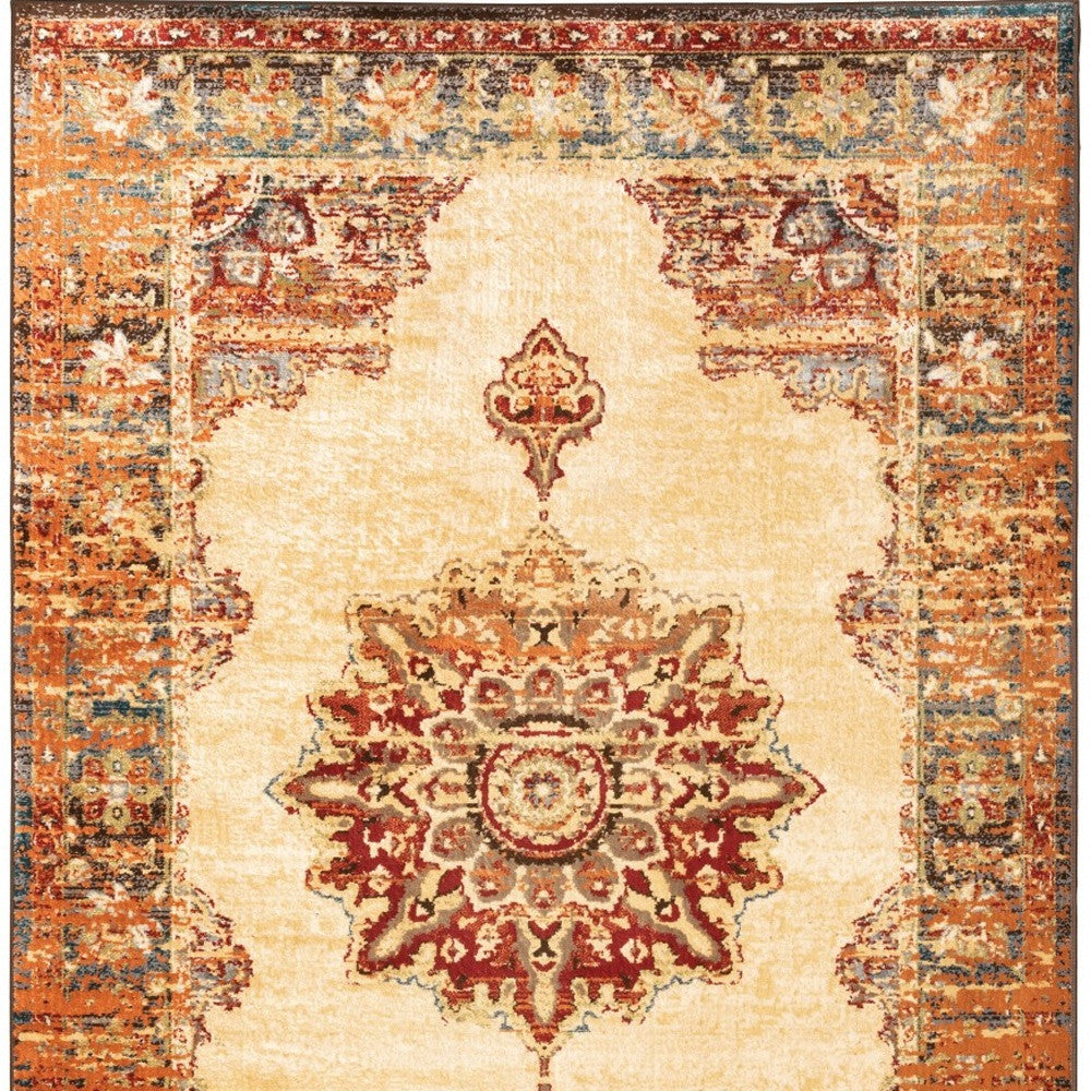 5’ X 7’ Gold And Orage Floral Medallionarea Rug