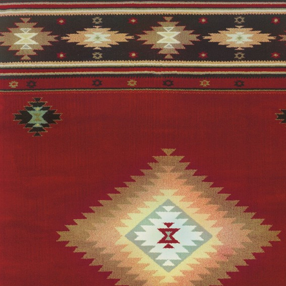 4’ X 6’ Red And Beige Ikat Pattern Area Rug