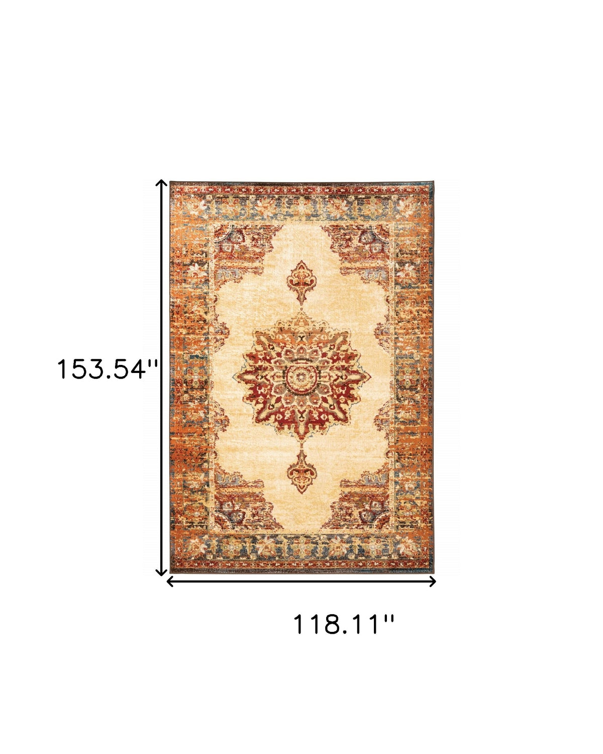 5’ X 7’ Gold And Orage Floral Medallionarea Rug