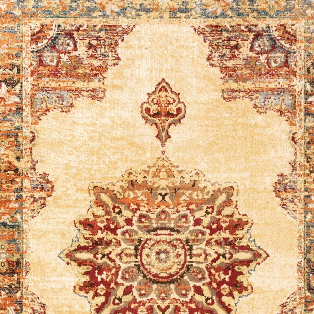 5’ X 7’ Gold And Orage Floral Medallionarea Rug