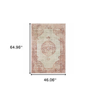 2' X 8' Ivory And Pink Medallion Runner Rug