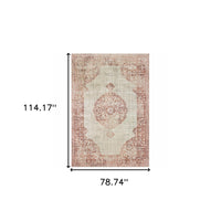 2' X 8' Ivory And Pink Medallion Runner Rug