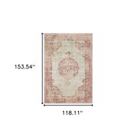 2' X 8' Ivory And Pink Medallion Runner Rug