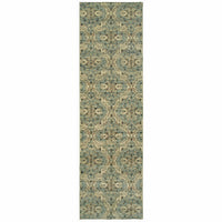 10' X 13' Ivory And Blue Geometric Area Rug