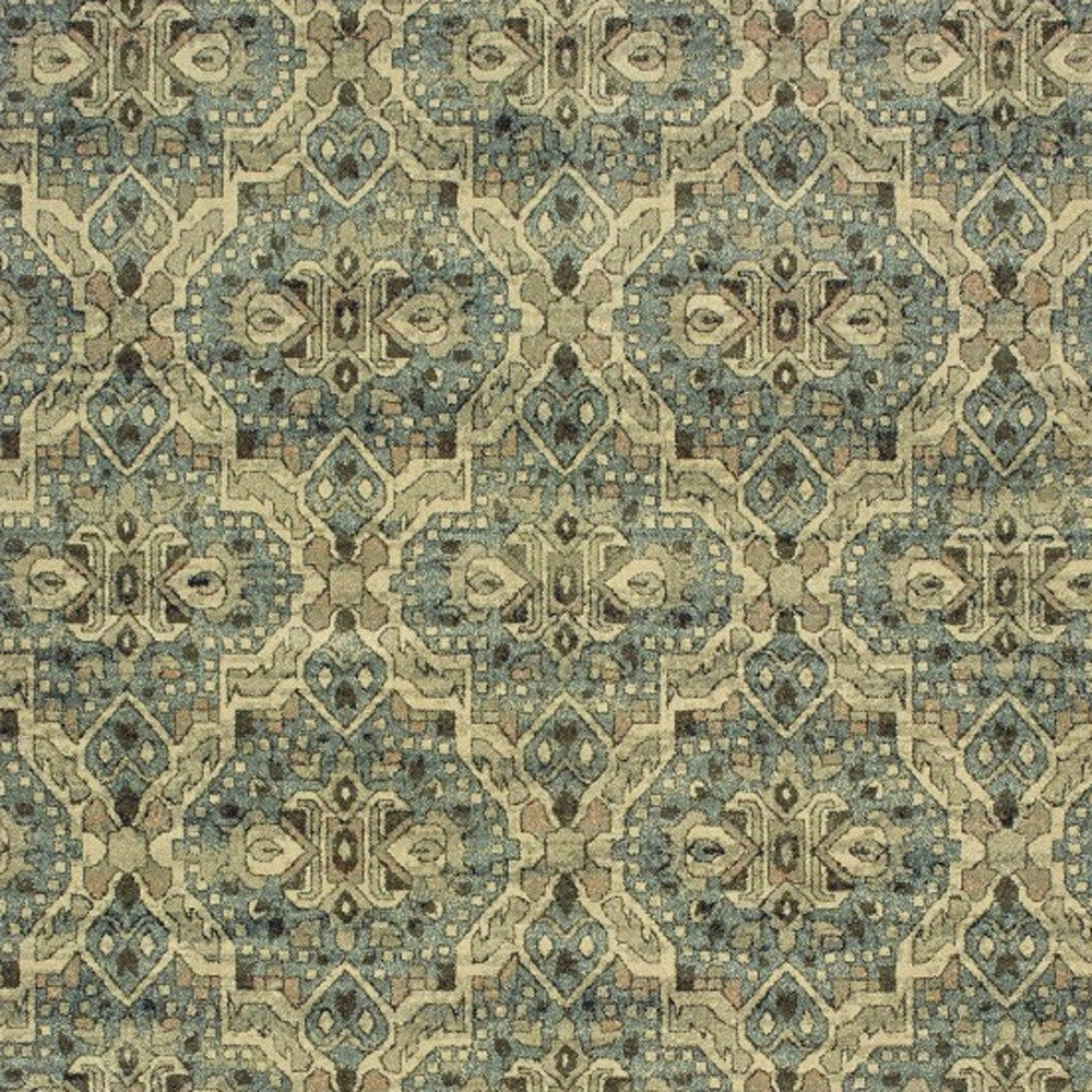 10' X 13' Ivory And Blue Geometric Area Rug