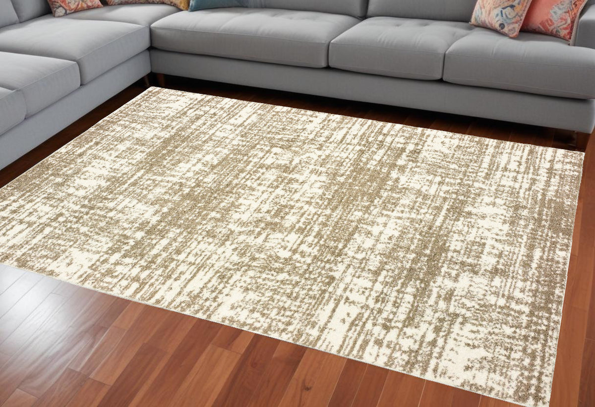 5' X 8' Ivory And Gray Abstract Strokes Area Rug