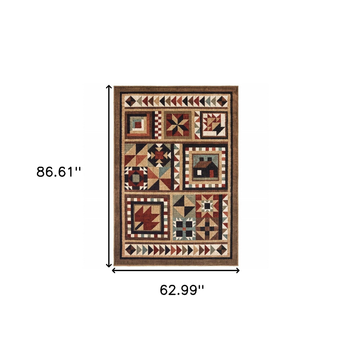 8’X10’ Brown And Red Ikat Patchwork Area Rug