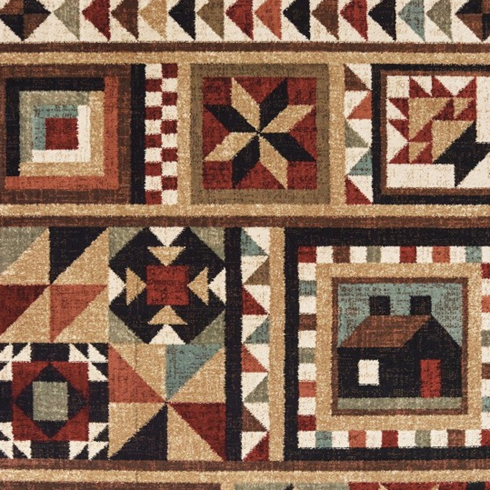 8’X10’ Brown And Red Ikat Patchwork Area Rug