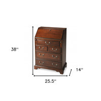 26" Brown Rubberwood Wood Secretary Desk With Five Drawers