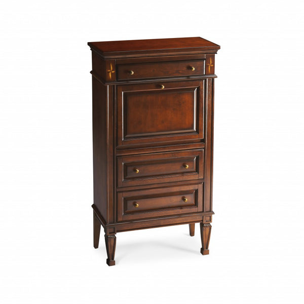 28" Brown Rubberwood Wood Secretary Desk With Three Drawers