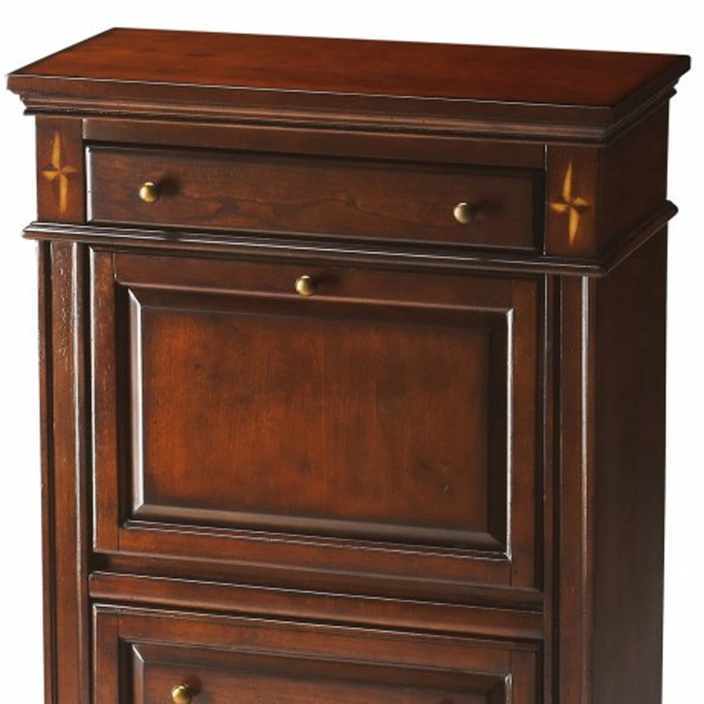 28" Brown Rubberwood Wood Secretary Desk With Three Drawers