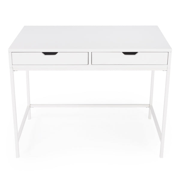 40" White Rubberwood Wood Writing Desk With Two Drawers