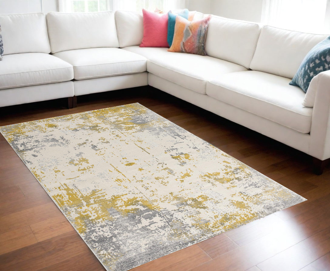 8' X 10' Gold Abstract Dhurrie Area Rug