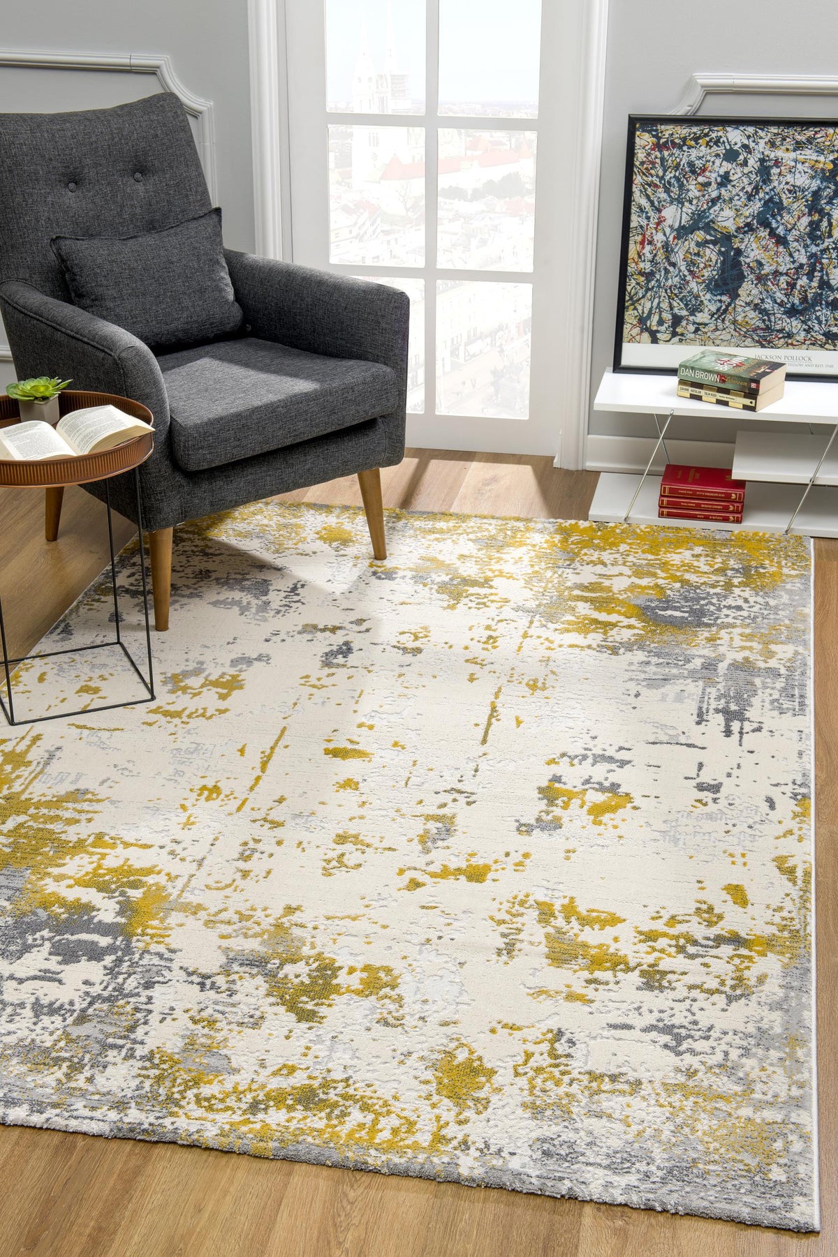 8' X 10' Gold Abstract Dhurrie Area Rug