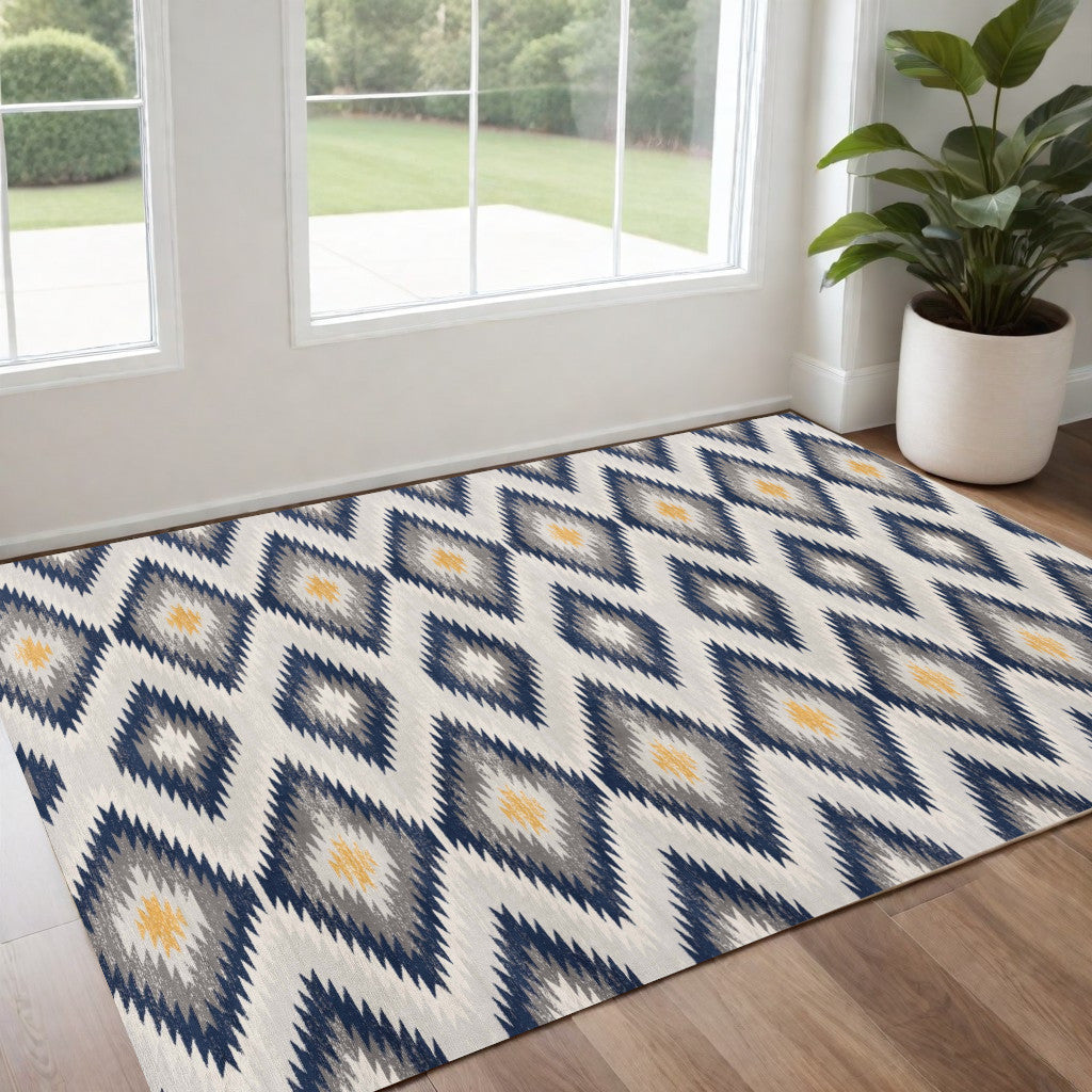 2' X 4' Blue Ikat Kilim Area Rug