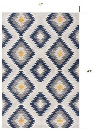 2' X 4' Blue Ikat Kilim Area Rug