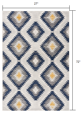 2' X 4' Blue Ikat Kilim Area Rug