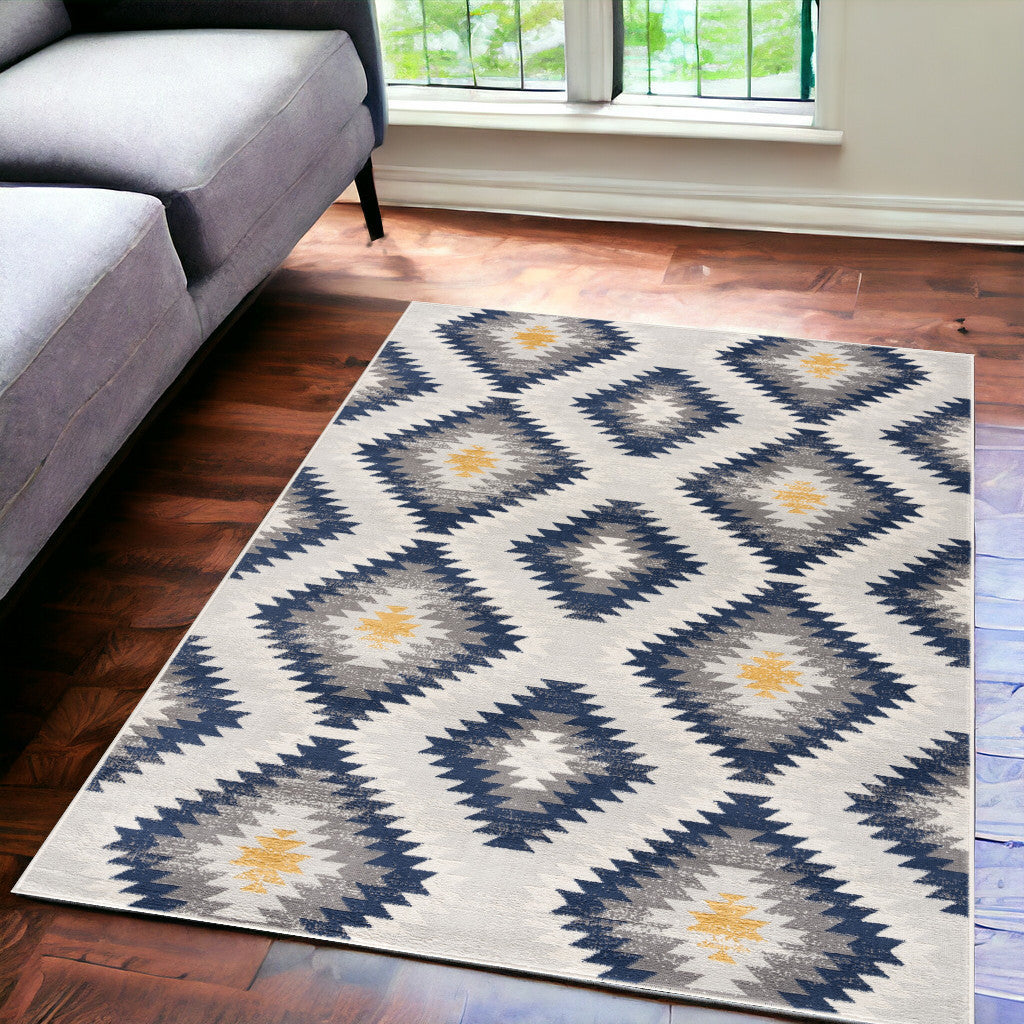 2' X 4' Blue Ikat Kilim Area Rug