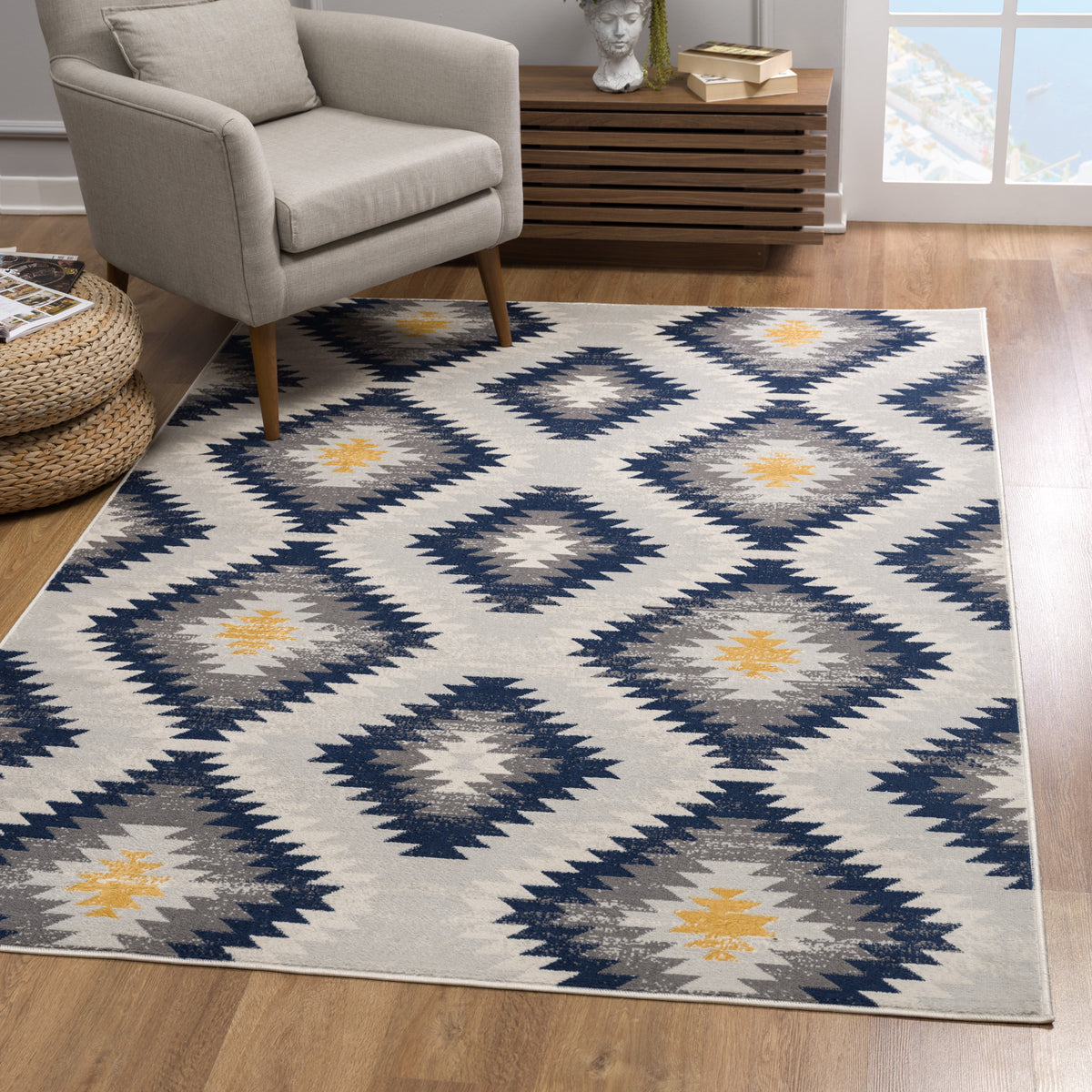 2' X 4' Blue Ikat Kilim Area Rug