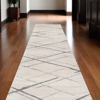 6' Runner Gray and Ivory Geometric Runner Rug