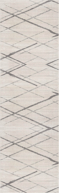 6' Runner Gray and Ivory Geometric Runner Rug