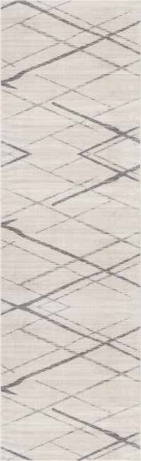 6' Runner Gray and Ivory Geometric Runner Rug