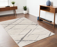 6' Runner Gray and Ivory Geometric Runner Rug