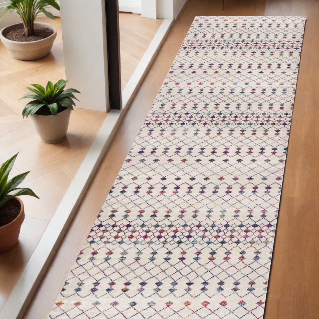 7’ X 10’ White Modern Geometric Grid Area Rug