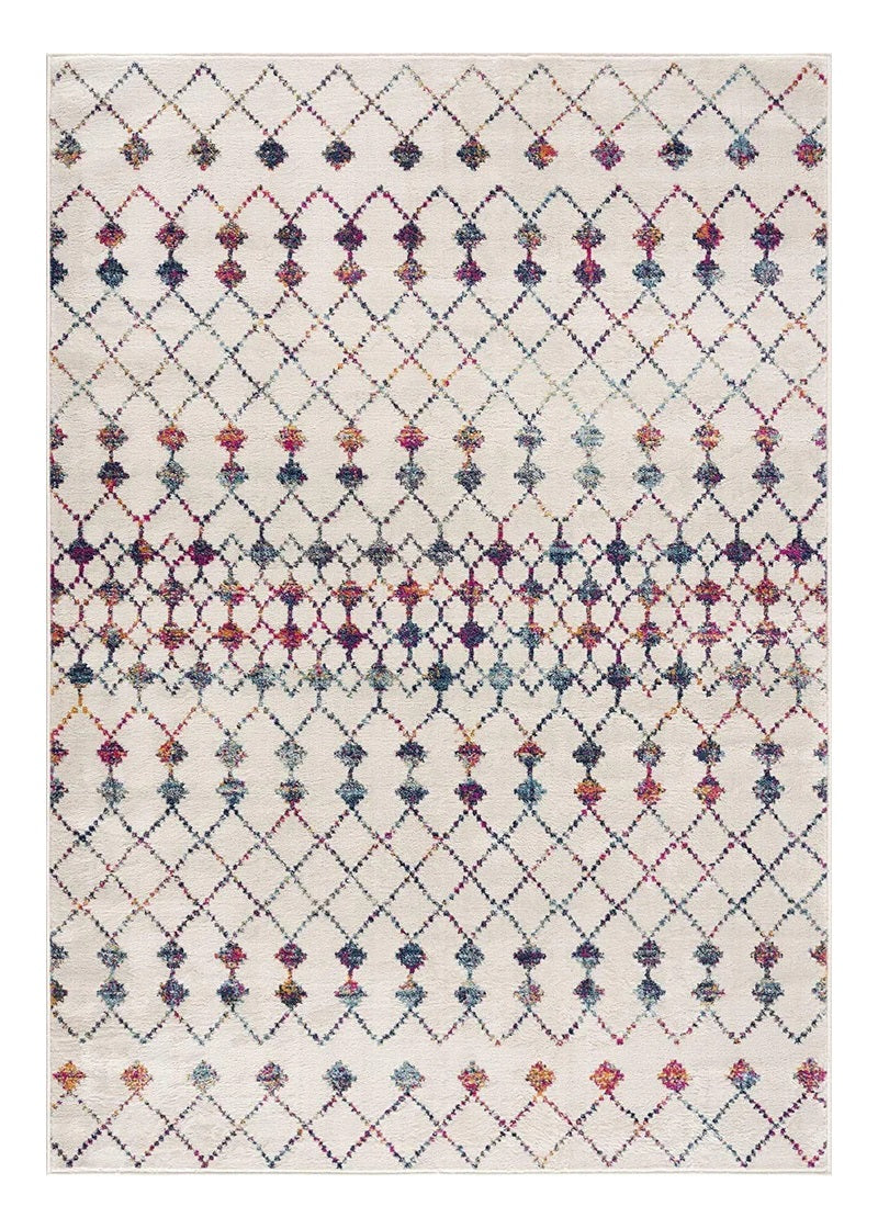 7’ X 10’ White Modern Geometric Grid Area Rug