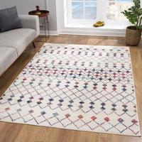 7’ X 10’ White Modern Geometric Grid Area Rug