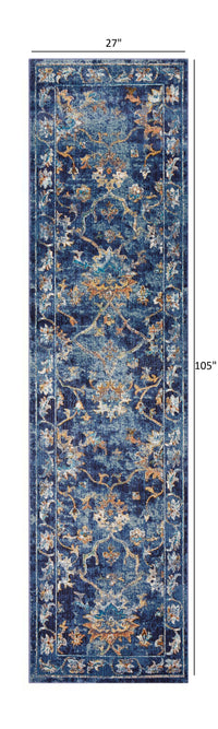 4' X 6' Blue and Gold Jacobean Area Rug