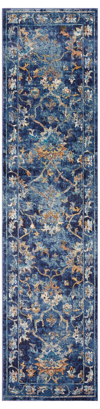 4' X 6' Blue and Gold Jacobean Area Rug