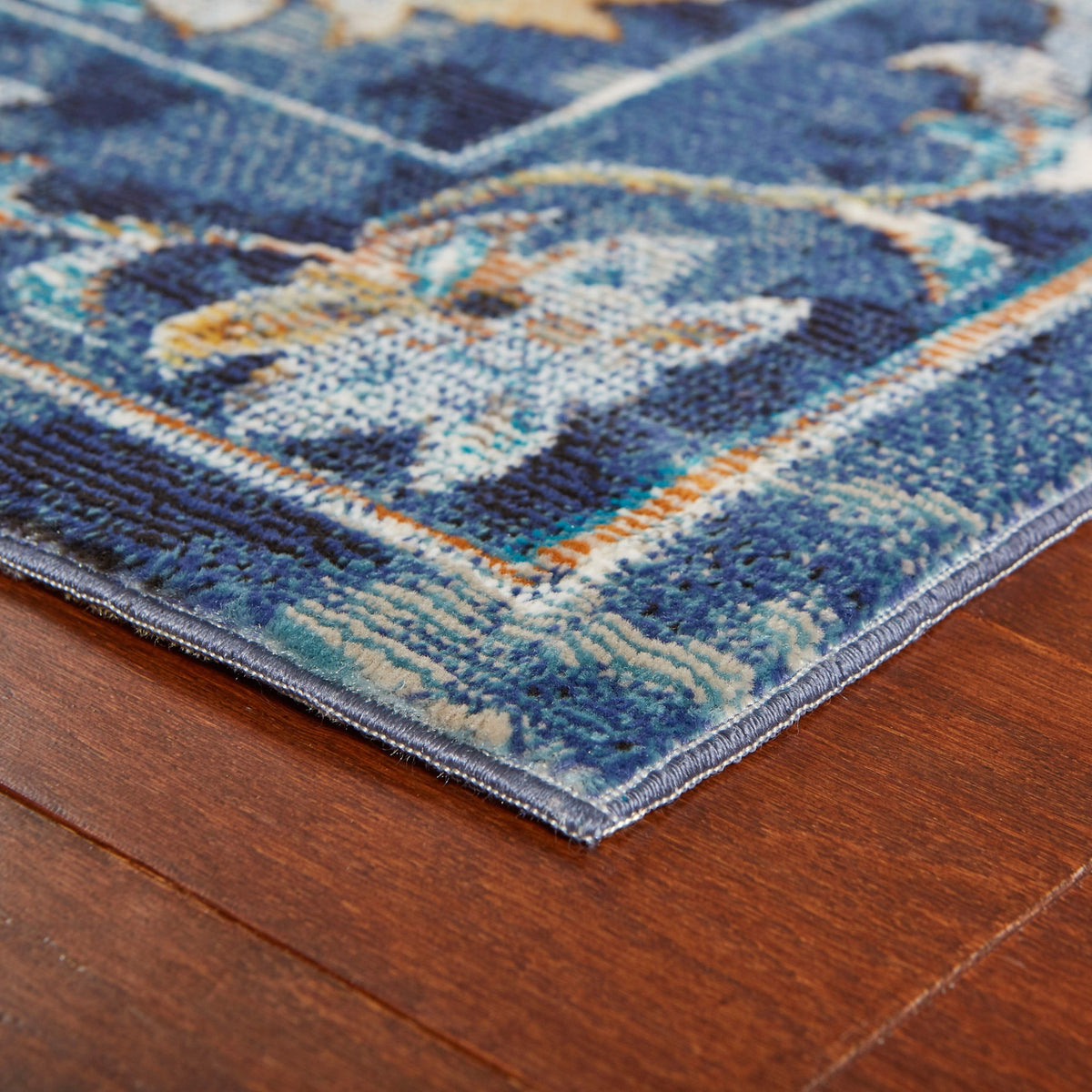 4' X 6' Blue and Gold Jacobean Area Rug