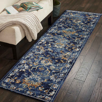 4' X 6' Blue and Gold Jacobean Area Rug