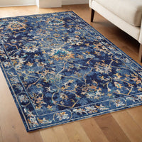 4' X 6' Blue and Gold Jacobean Area Rug