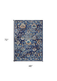 4' X 6' Blue and Gold Jacobean Area Rug