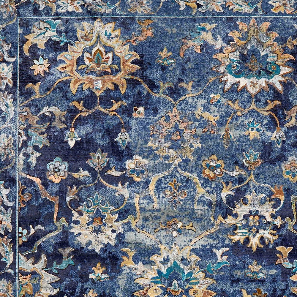 4' X 6' Blue and Gold Jacobean Area Rug